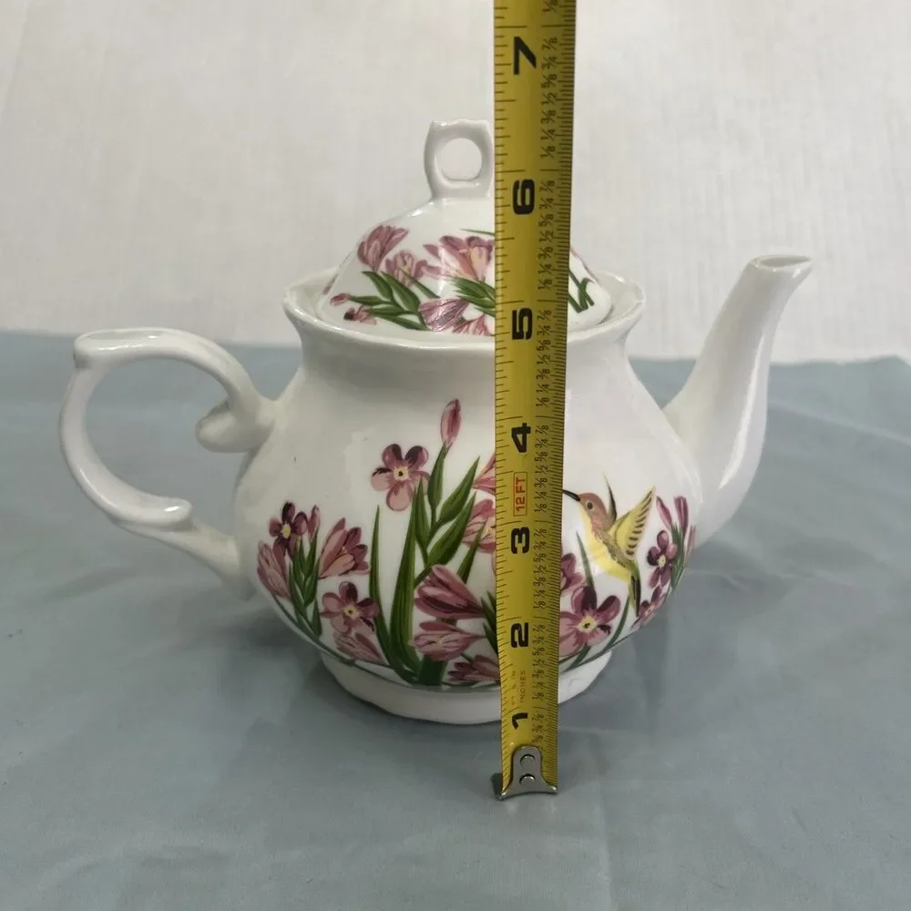 Vintage Floral Freesia Ceramic Hummingbird Teapot