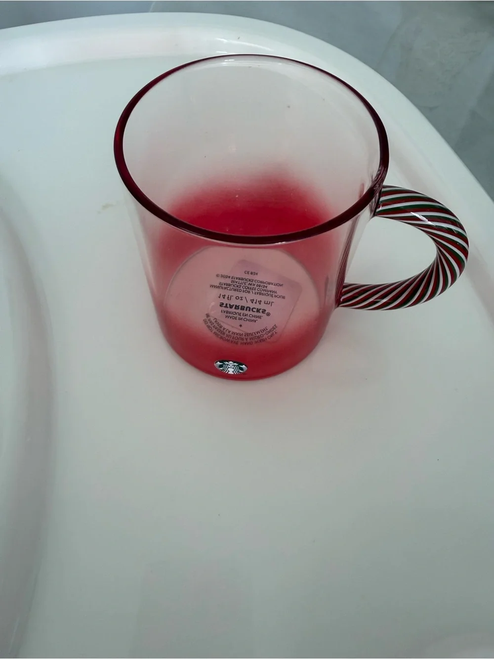 Starbucks Ombre Red Glass Mug with Candy-Stripe Handle