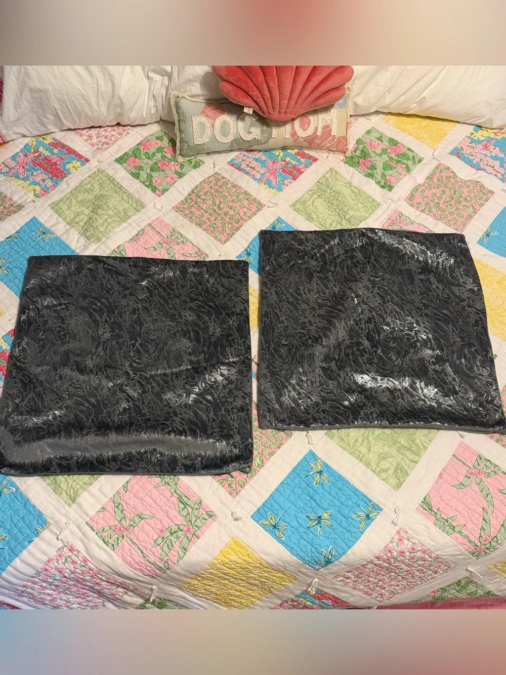 Set of 2 Caldeira Gray Shimmer Marble Velvet Euro Bed Pillow Shams Zip Up 24x24
