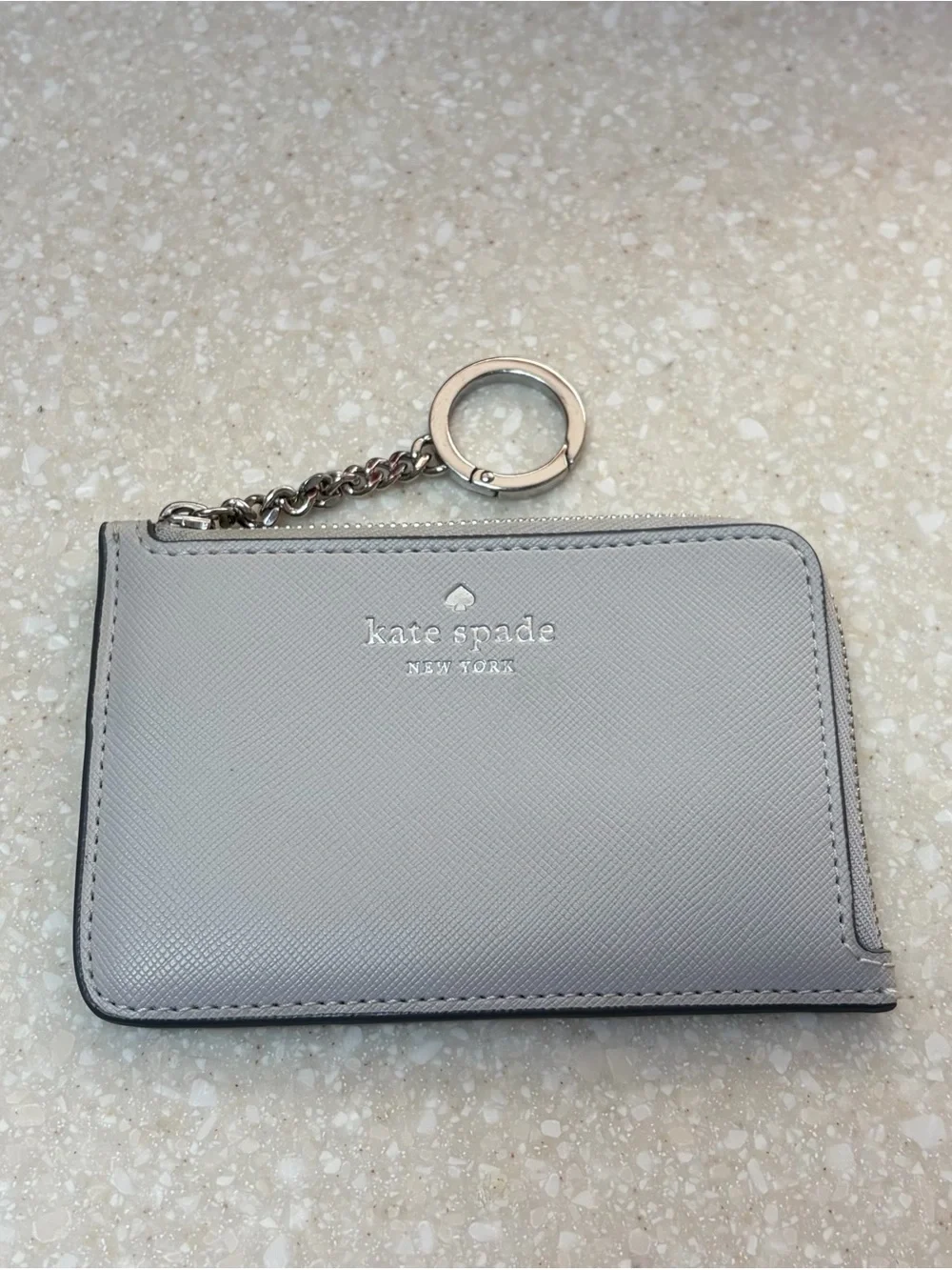 kate spade light gray Saffiano Leather Key & Card Holder with Key Ring