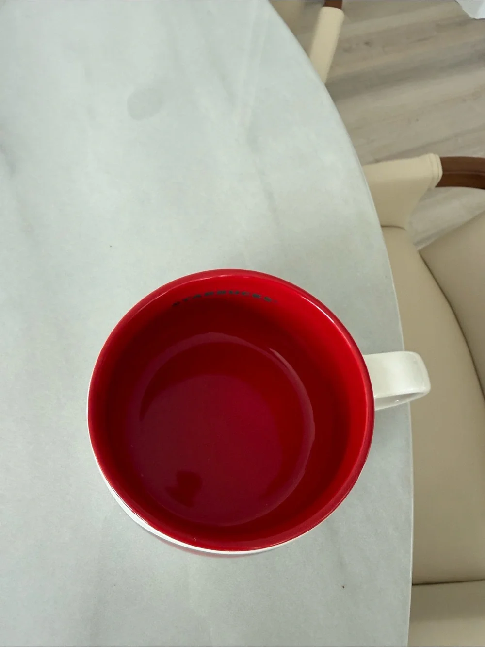 Starbucks White Ceramic Mug with Red Interior and Red-Green Wave Pattern