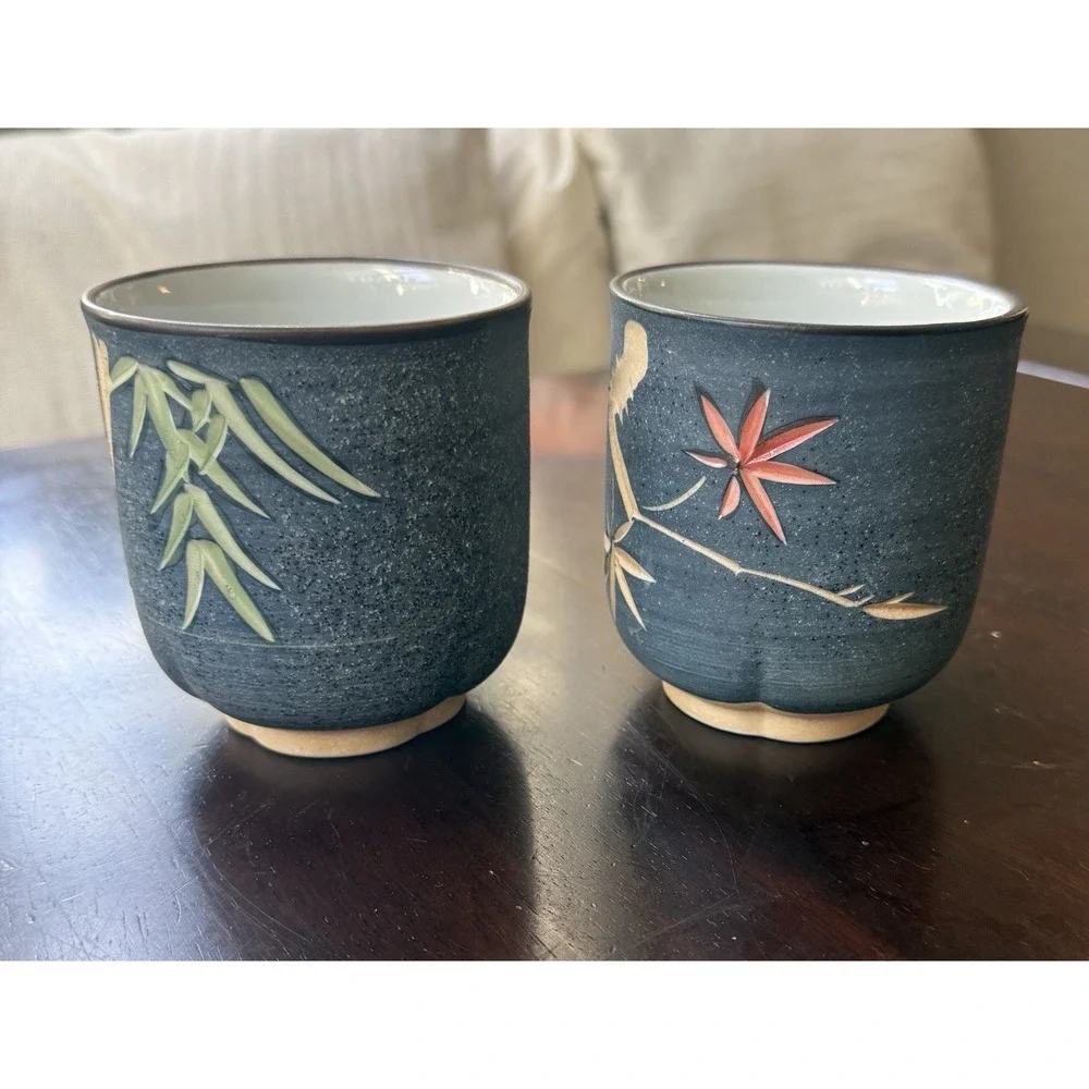 Two (2) Tea Cups Yunomi Plum Blossom 4