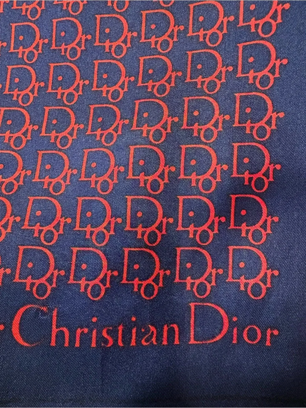 Dior Navy and Red Monogram Silk Scarf Trotter 20”