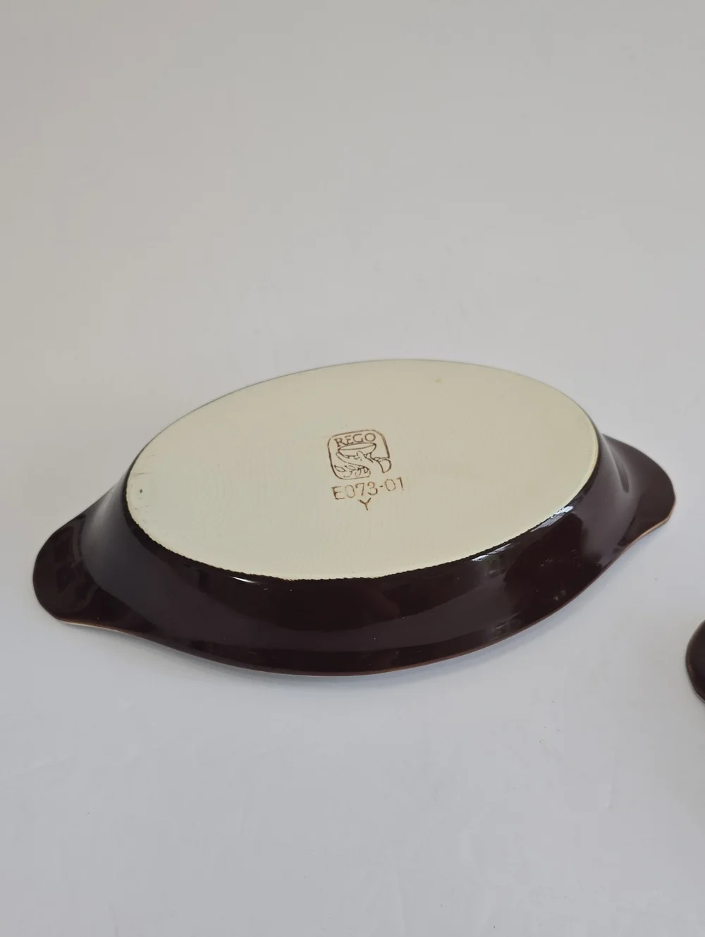 Vintage Rego Pottery Japan Set Of 2 Oval Casserole Au Gratin Dish Glazed Brown
