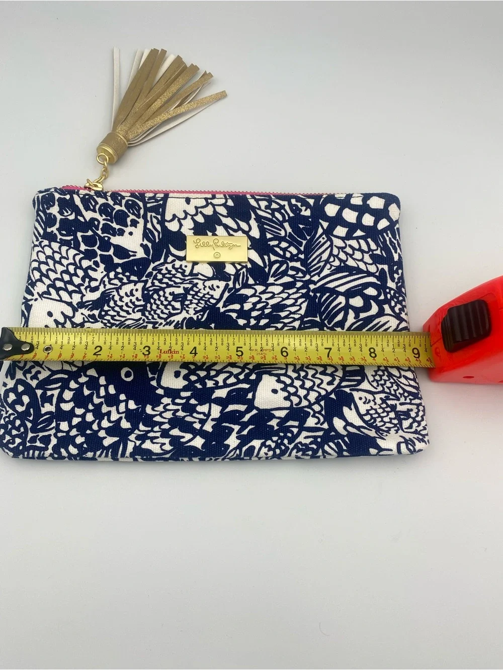 Lilly Pulitzer Target Navy and White Fish Print Cosmetic Pouch with Gold Tassel