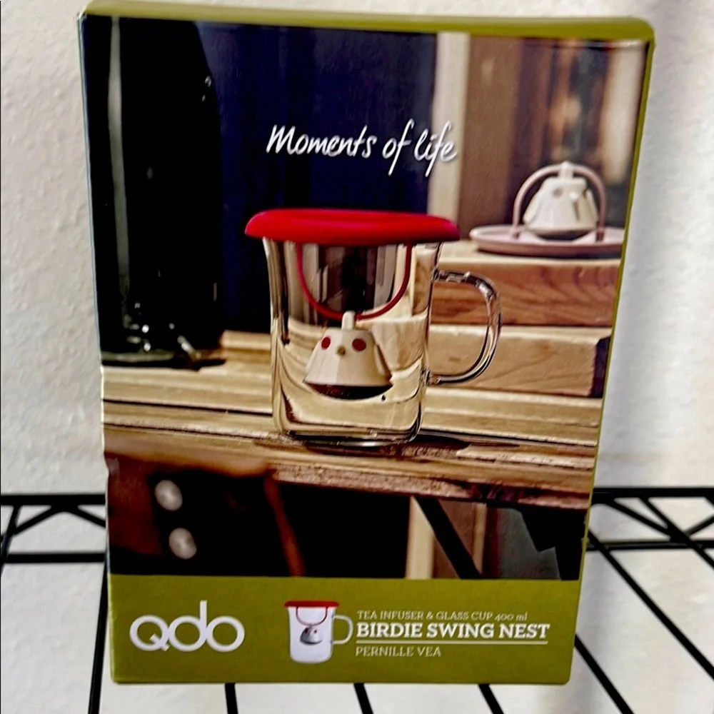 Qdo Birdie Swing Nest Tea Infuser and Glass Cup