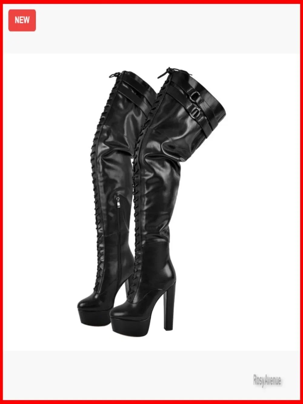 Over The Knee Platform Boots Lace-Up Chunky Heels 5.9 Inch