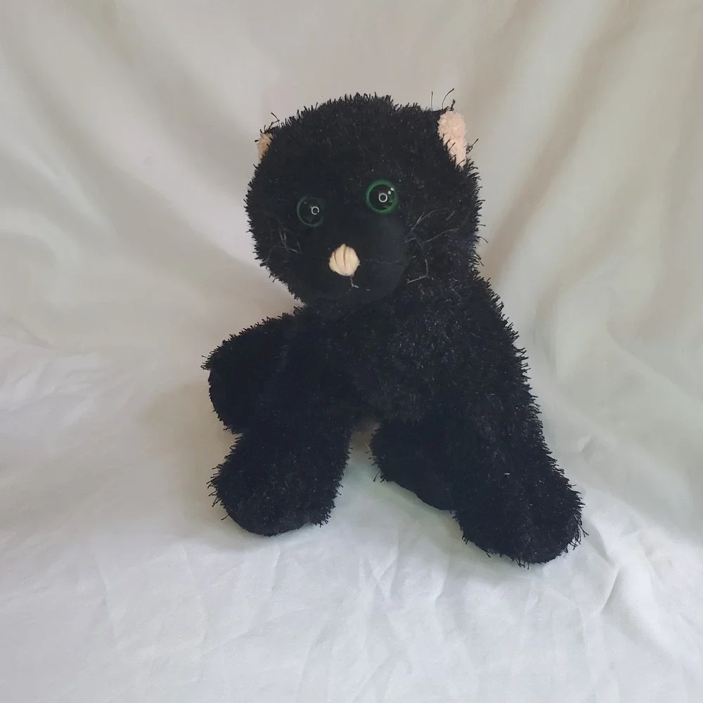 Ganz Webkinz Black Cat Kitten Plush No Code Stuffed Animal Green Eyes HM135