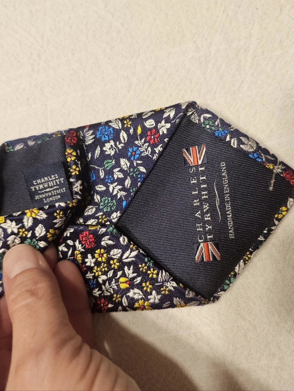 Charles Tyrwhitt 100% Silk Floral Print Tie Necktie Red Blue