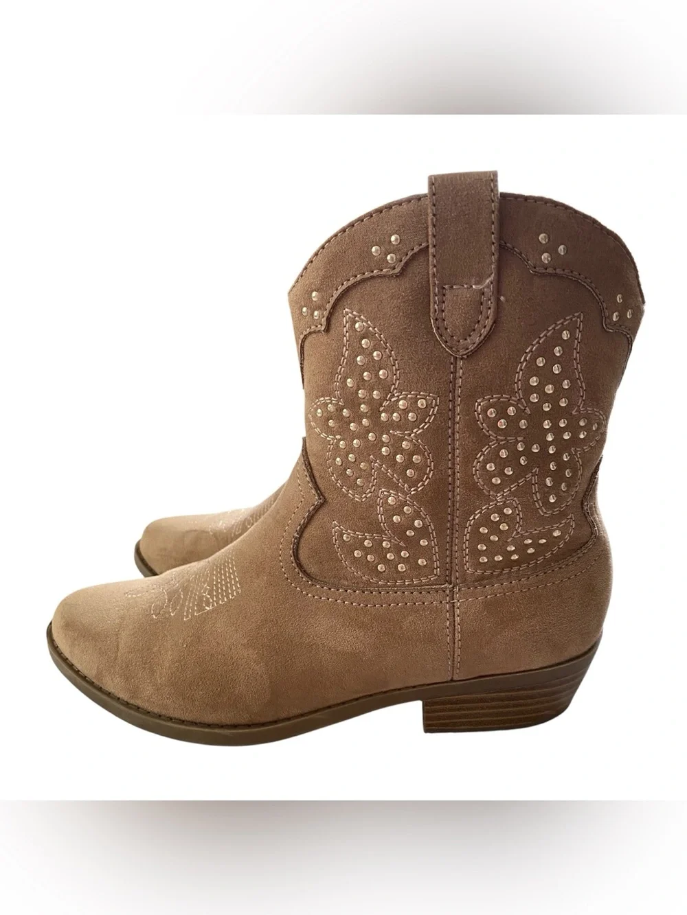 Art Class Elma Studded Cowboy Boots Kids Girls Tan Size 5 Faux Suede