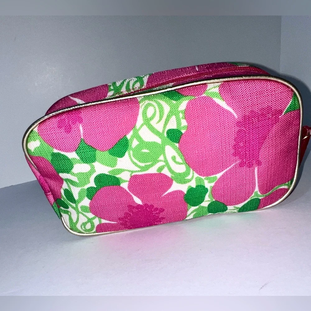 Lilly Pulitzer For Estee Lauder Pink and Green Floral Cosmetic Bag