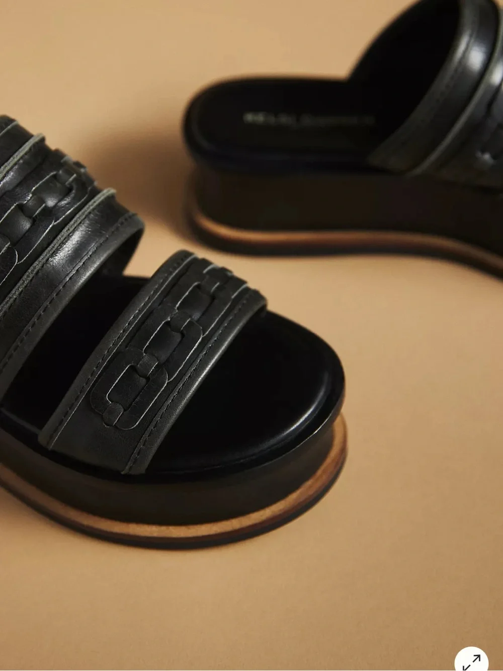 Kelsi Dagger Brooklyn Drift platform slide sandals in black leather featuring 7