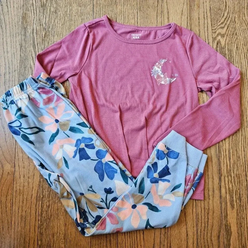 Carter's flower pajamas set fleece girls size 6/6A