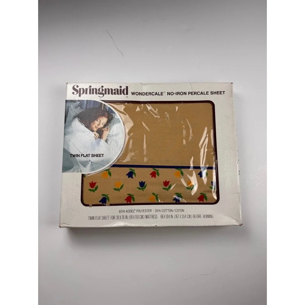 Springmaid Wondercale Twin Flat Sheet Meadowlands Floral Tulip Tan Vintage New