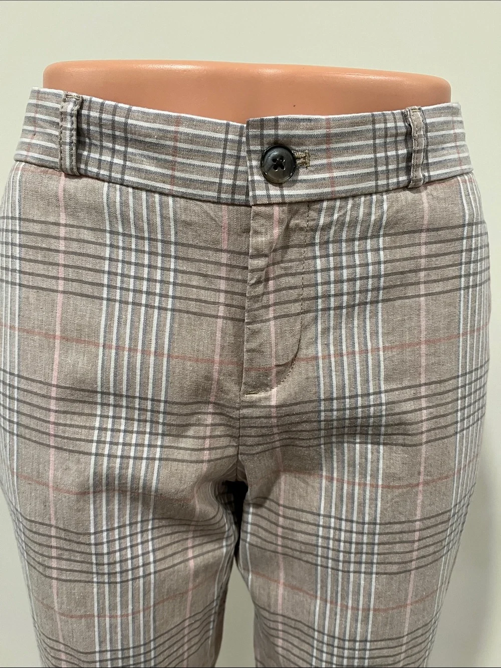 Banana Republic Avery Plaid Linen/Cotton Blend Plaid Ankle Pants Size 2