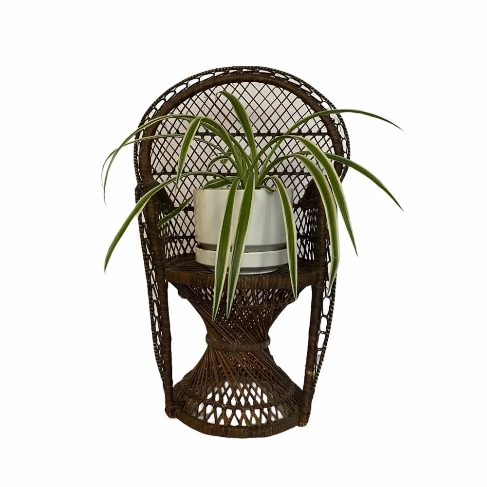 Vtg Peacock Chair Mini Plant Stand Boho Home Decor
