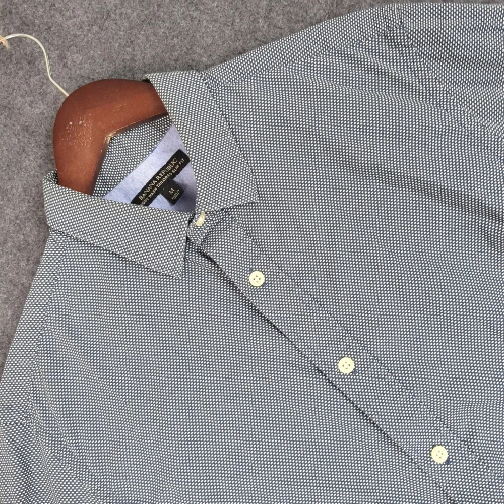 Banana Republic Soft Wash Tailored Slim Fit Shirt Mens Medium Blue Geometric Dot