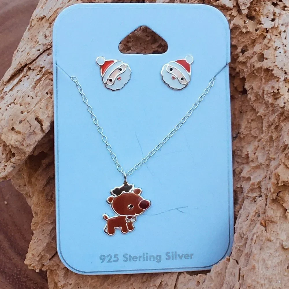 Girls santa Clause silver & epoxy jewelry set