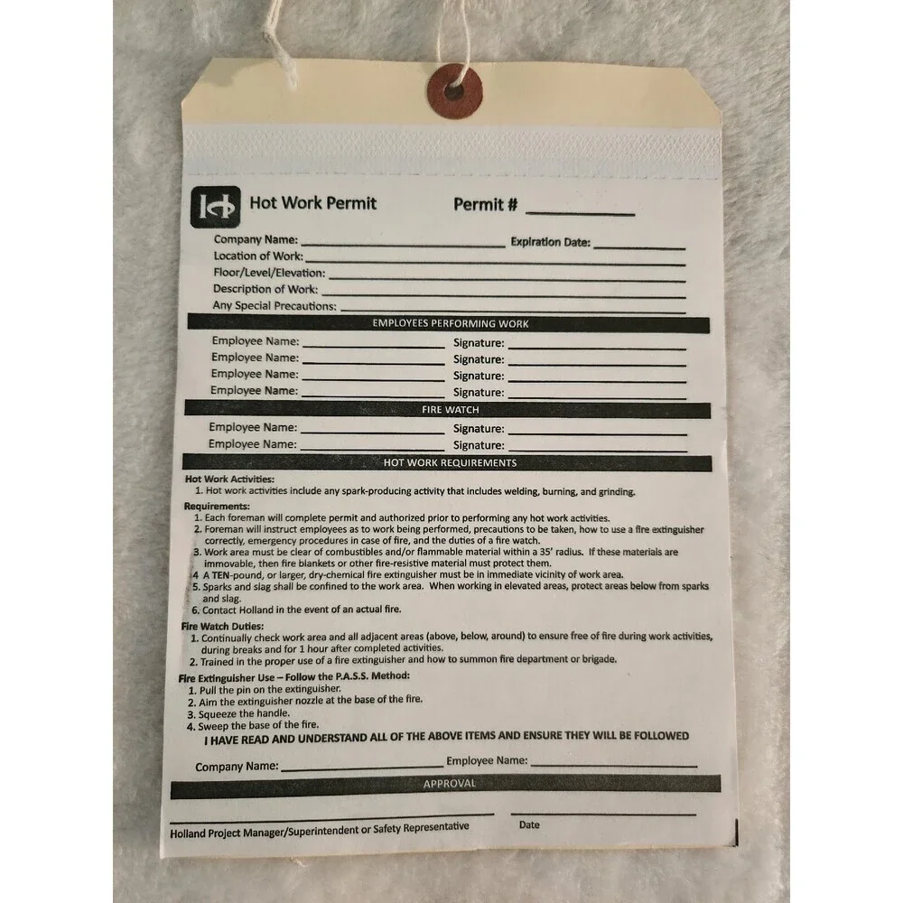Hot Work Permit Tag 50-pk. -Carbon Copy, Cardstock, 5.5 x 8.0 