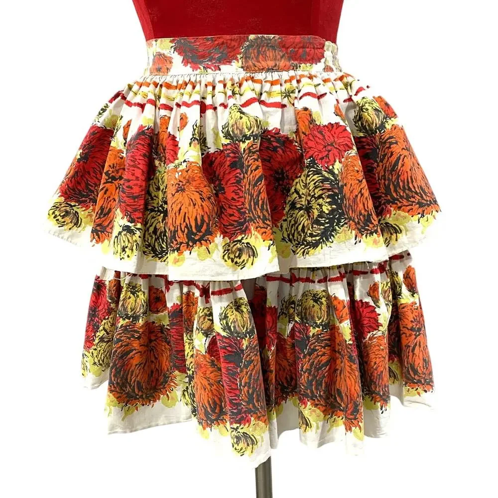 Vintage Y2K cotton half apron ruffles colorful red orange green tiered One Size
