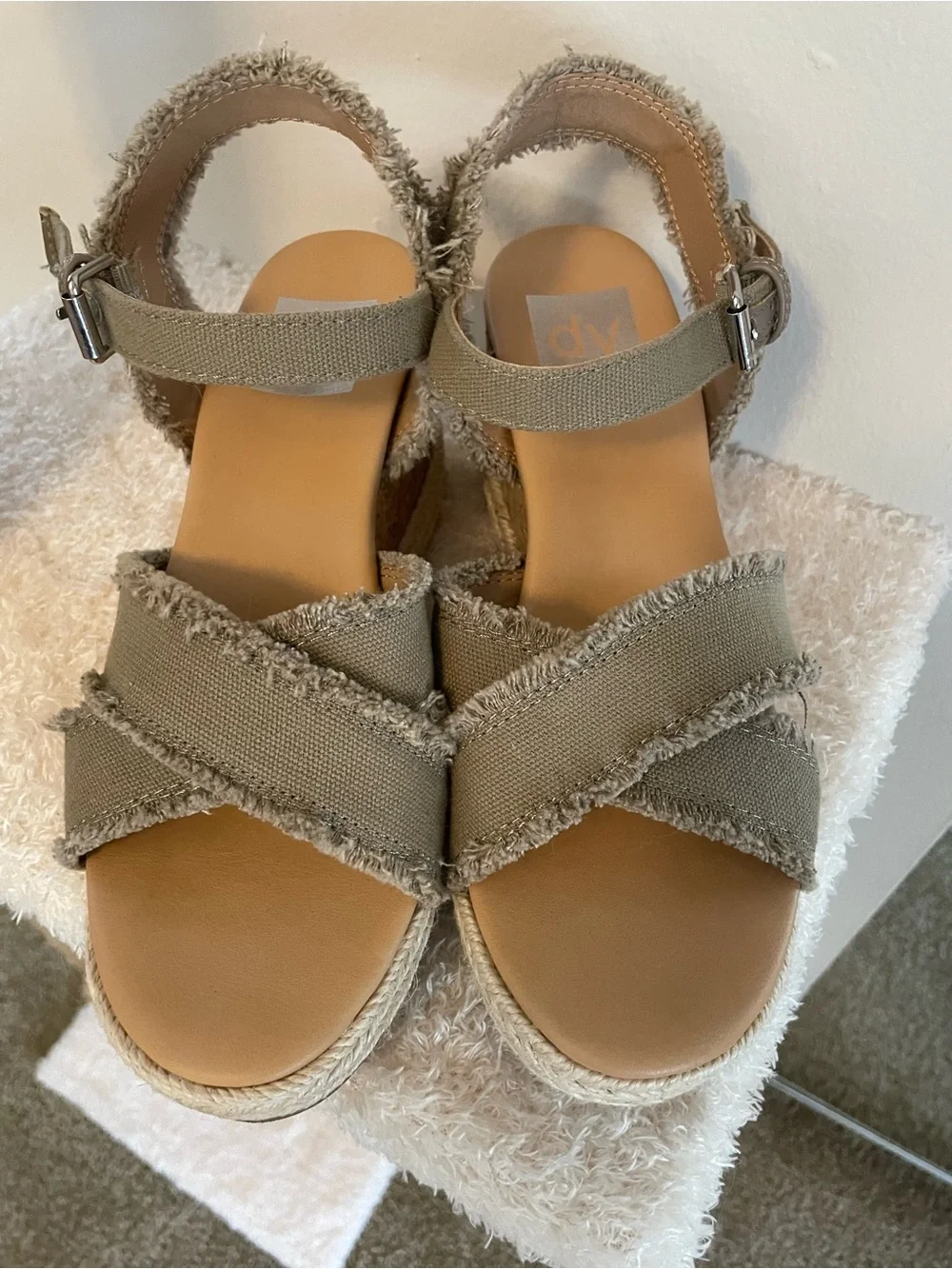 Dolce Vita Taupe Frayed Espadrille Platform Sandals