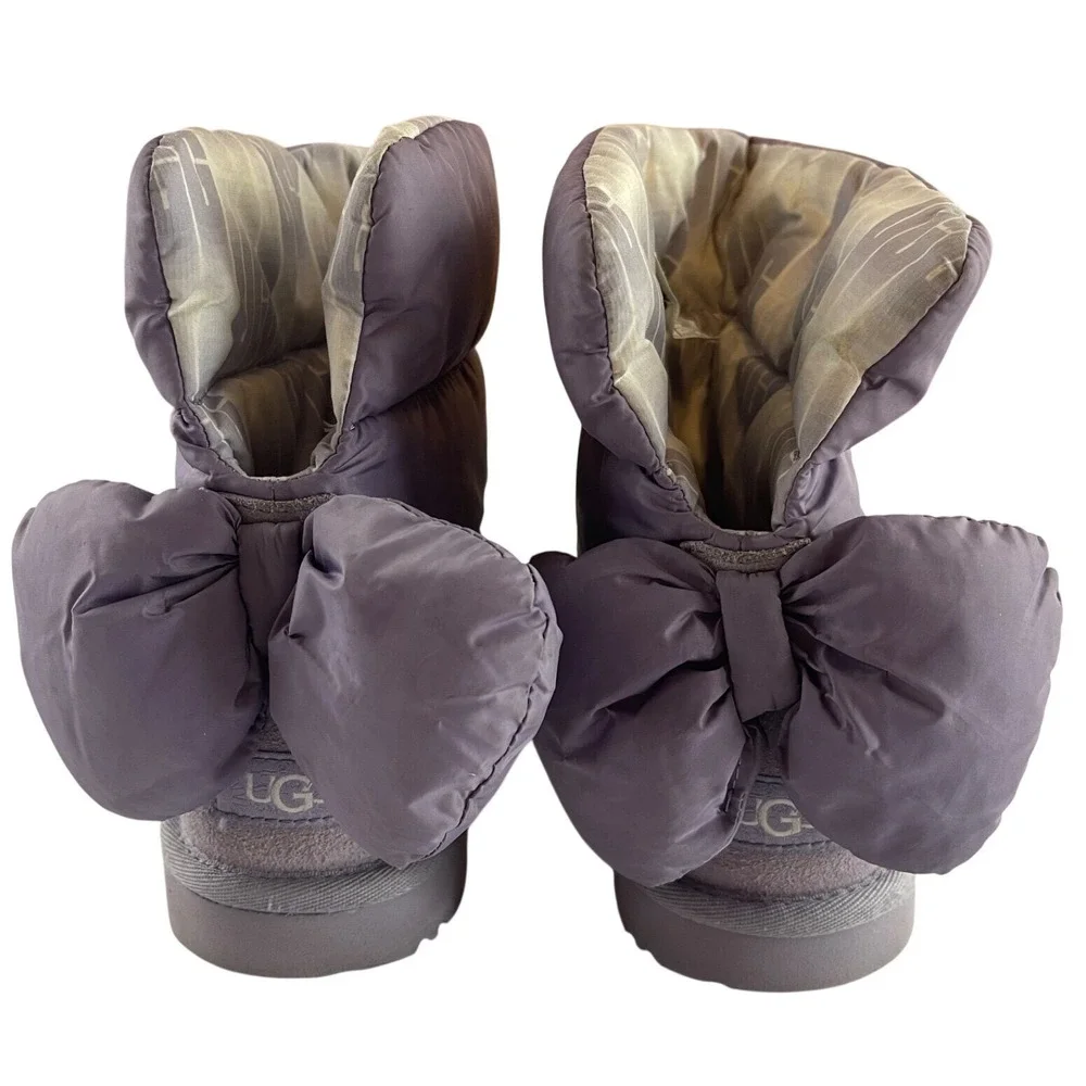 UGG Bailey Bow Maxi Boots Purple‎ Suede Puffer Bow Winter Warm Girls Size 3