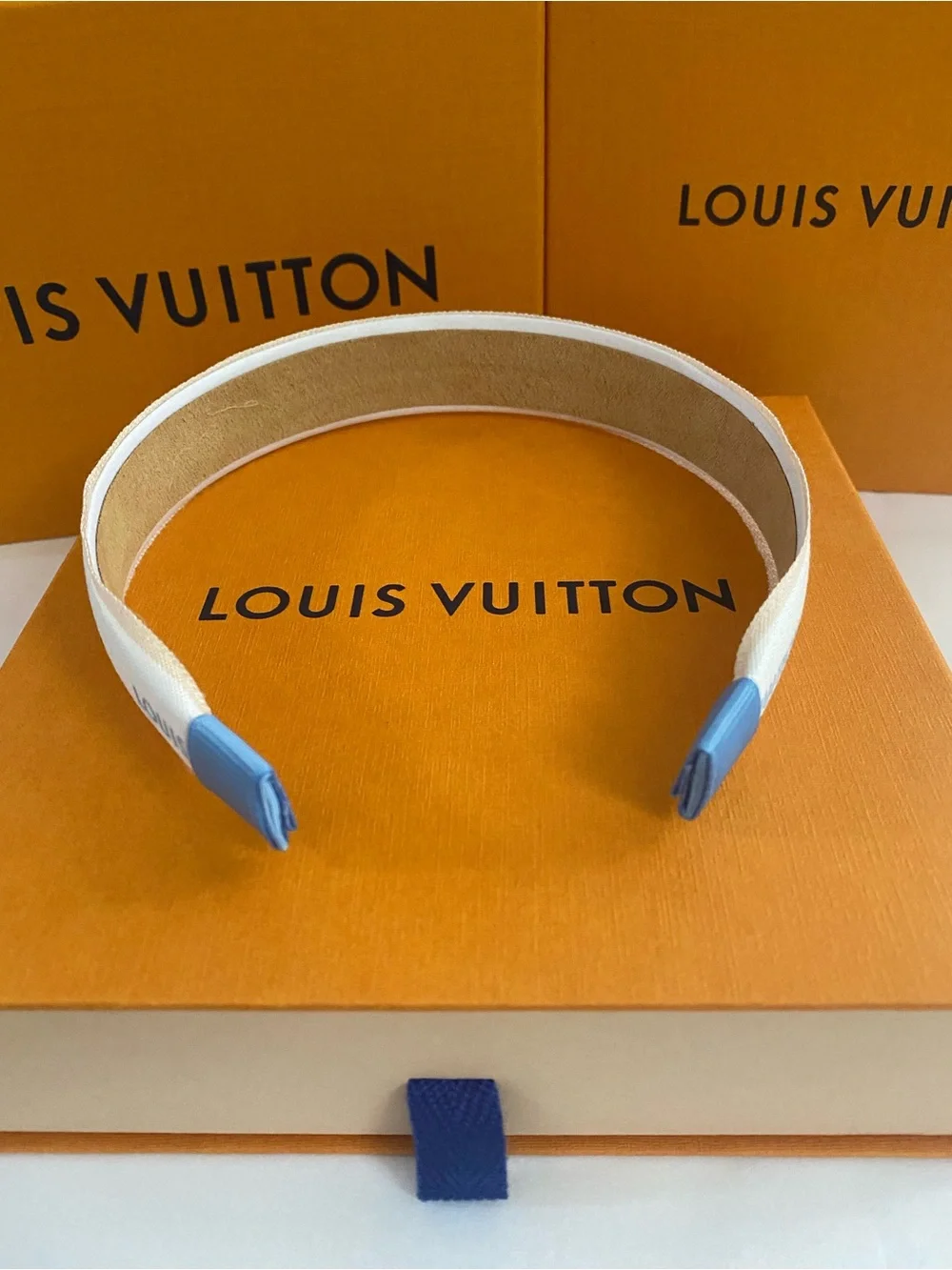 Louis Vuitton Ribbon Beige Canvas Logo Headband