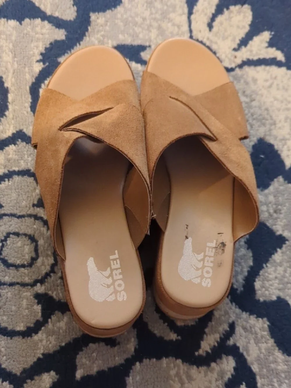 Sorel Ella Camel Tan Suede Crossover Platform Slide Size 11