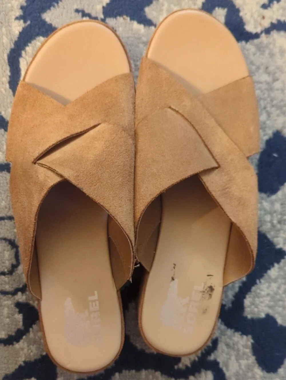 Sorel Ella Camel Tan Suede Crossover Platform Slide Size 11