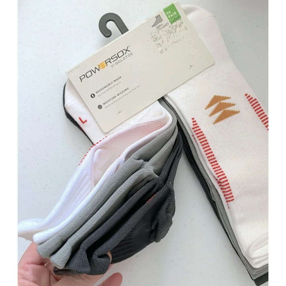 Mens PowerSox Goldtoe Ankle Socks 6 Pr Sz L 6-12.5 Wicking Arch Sports Series