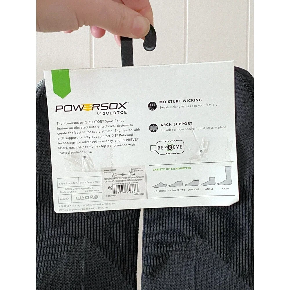 Mens PowerSox Goldtoe Ankle Socks 6 Pr Sz L 6-12.5 Wicking Arch Sports Series