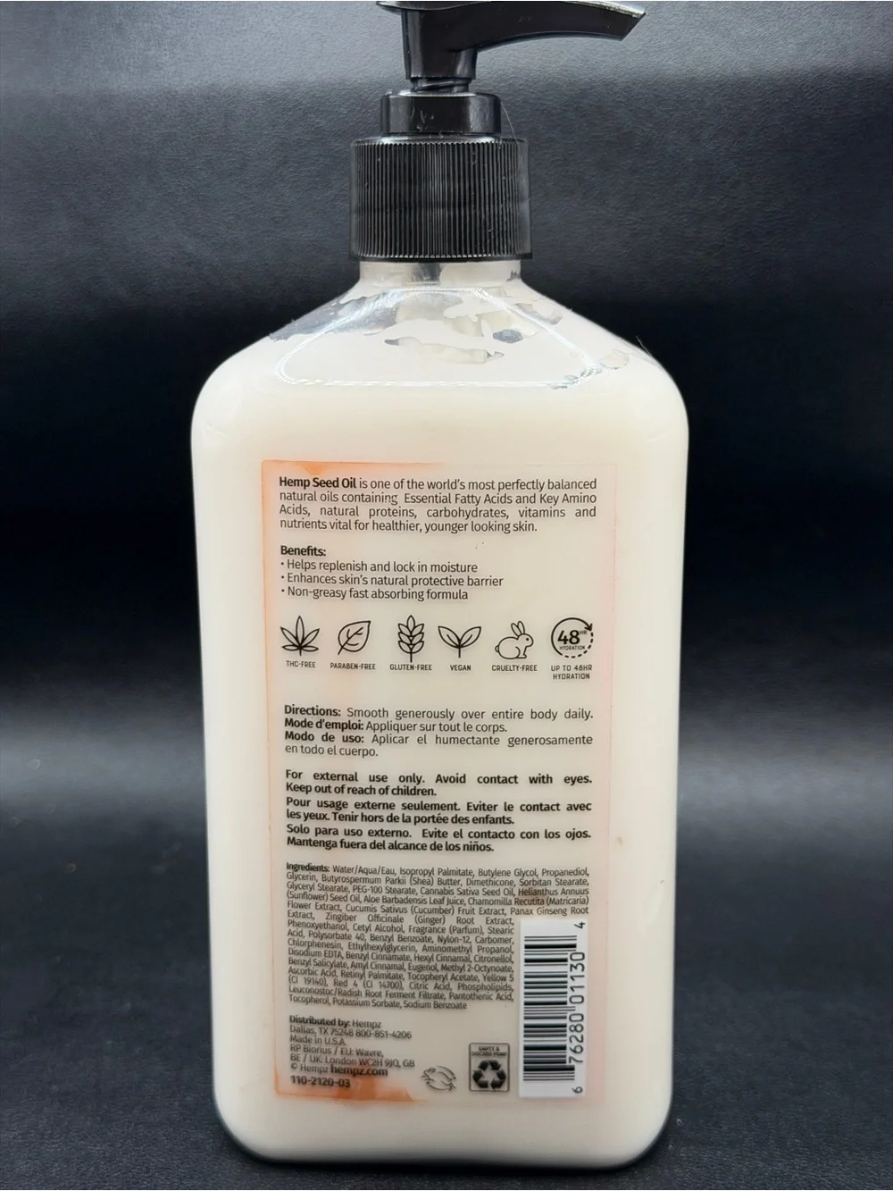 Hempz bottle opened