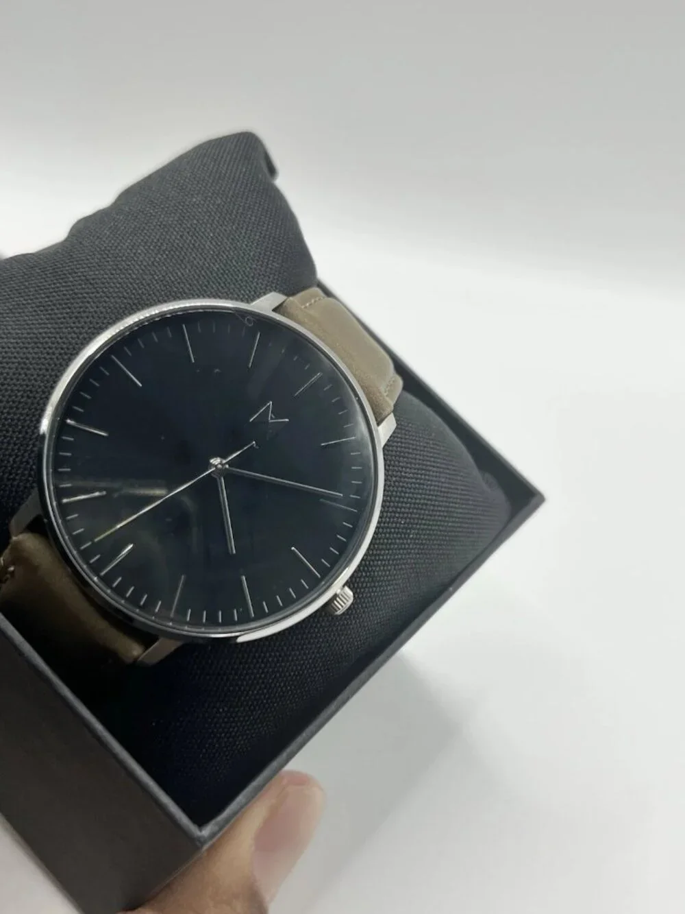 MVMT Mens Legacy Slim Brown Leather Strap Watch 42mm Black Dial Quartz