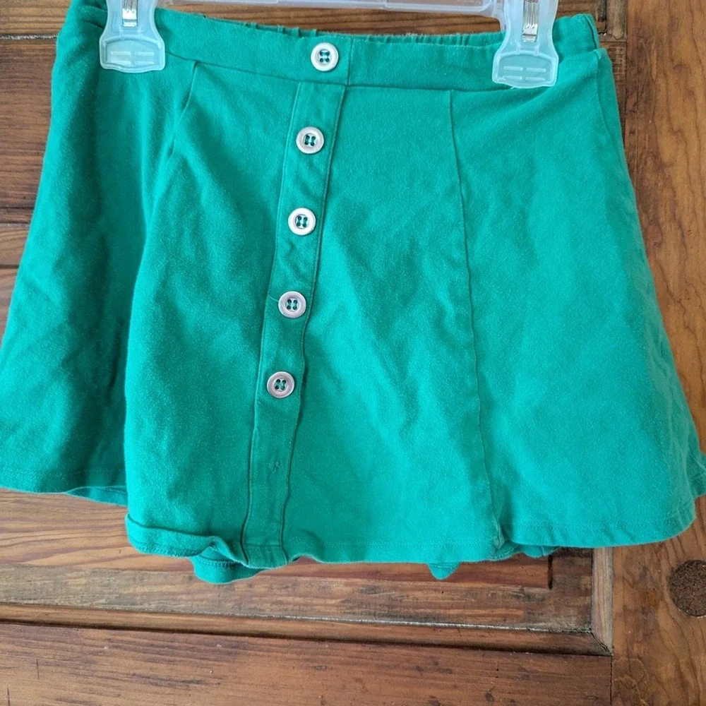 Justice Girls Green Button Front Skort Elastic Waist Size 8 Emerald Cotton Blend
