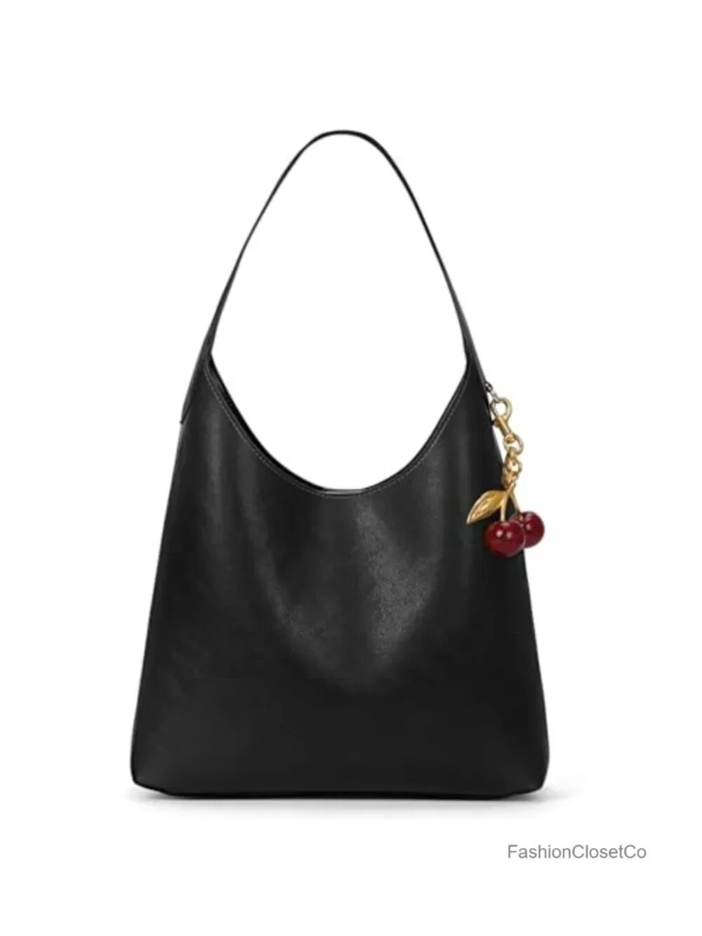 Faux Suede Vegan Leather Hobo Bag with Cherry Charm Slouchy Shoulder Tote