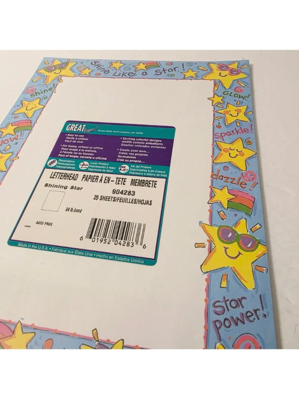 Vtg Sparkle Dazzle Stars Power Letterhead Paper Stationary Scrapbook DIY Art