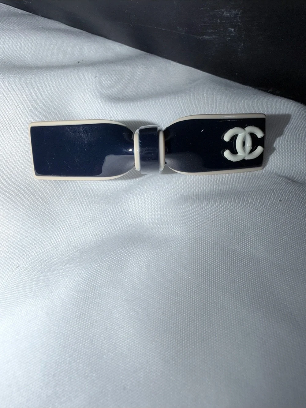 Chanel Navy Enamel Bow Hair Clip