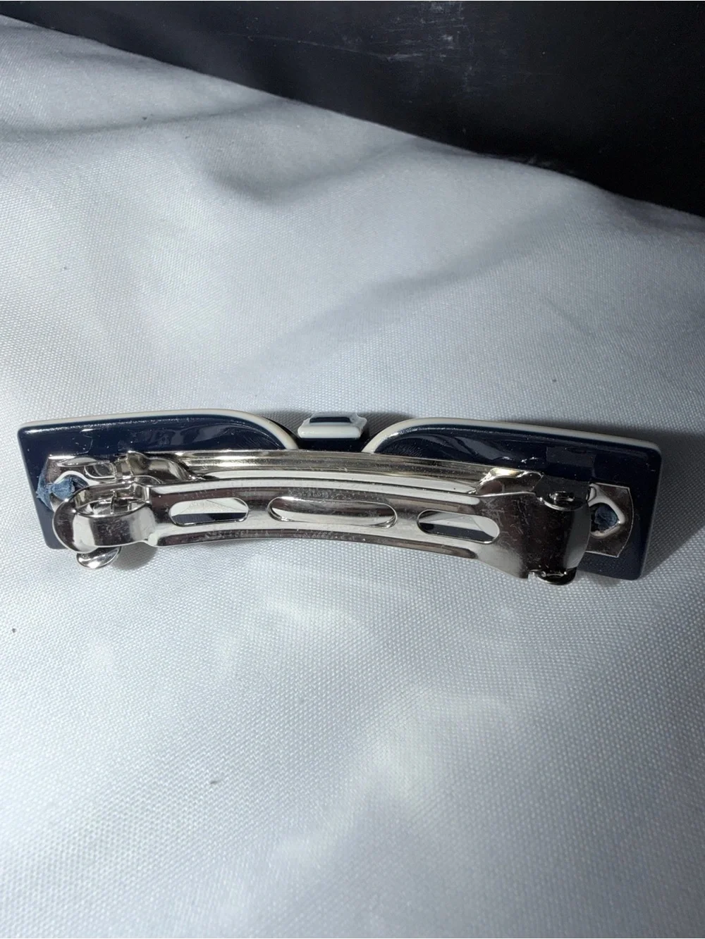 Chanel Navy Enamel Bow Hair Clip