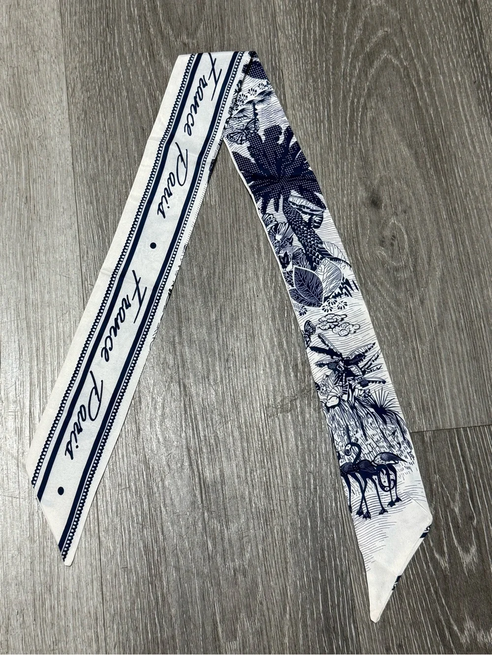 Silk Ribbon Hair Tie - Navy & White