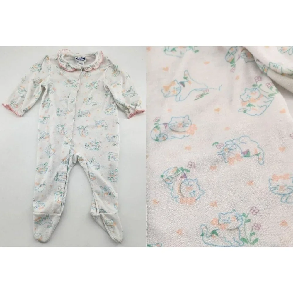 Vintage Carters Baby‎ Long Sleeve Footed One Piece Bodysuit Cat Print 12-17 Lbs
