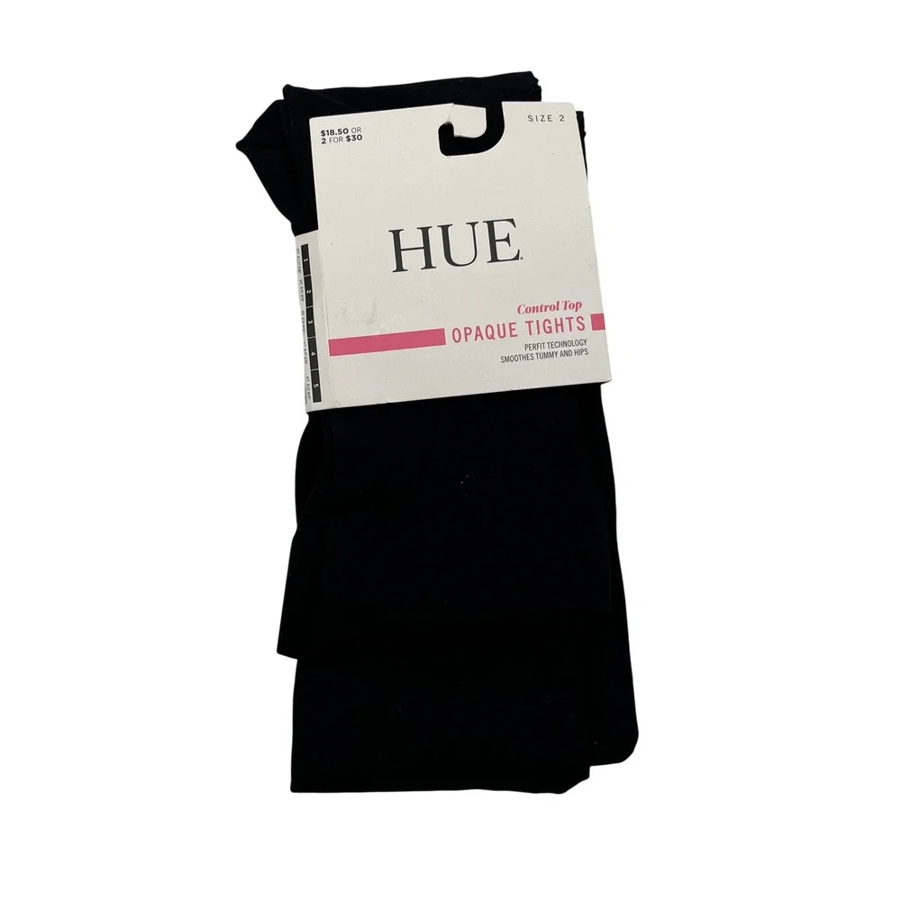 HUE Tights Womens Size 2 Black Opaque Control Top Perfit Technology U4690 New