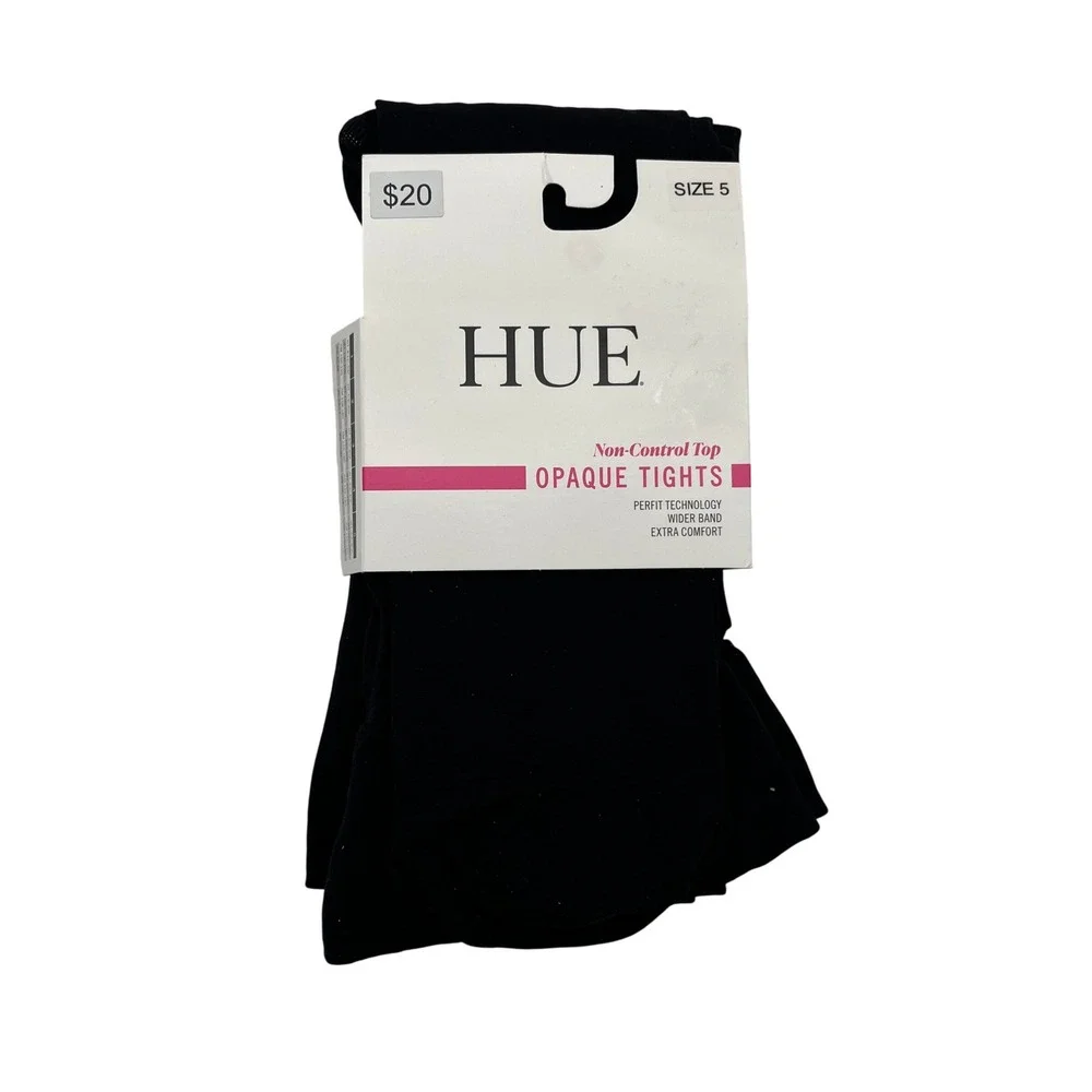 HUE Tights Womens Size 5 Black Opaque Non-Control Top U4689 Perfit Technology