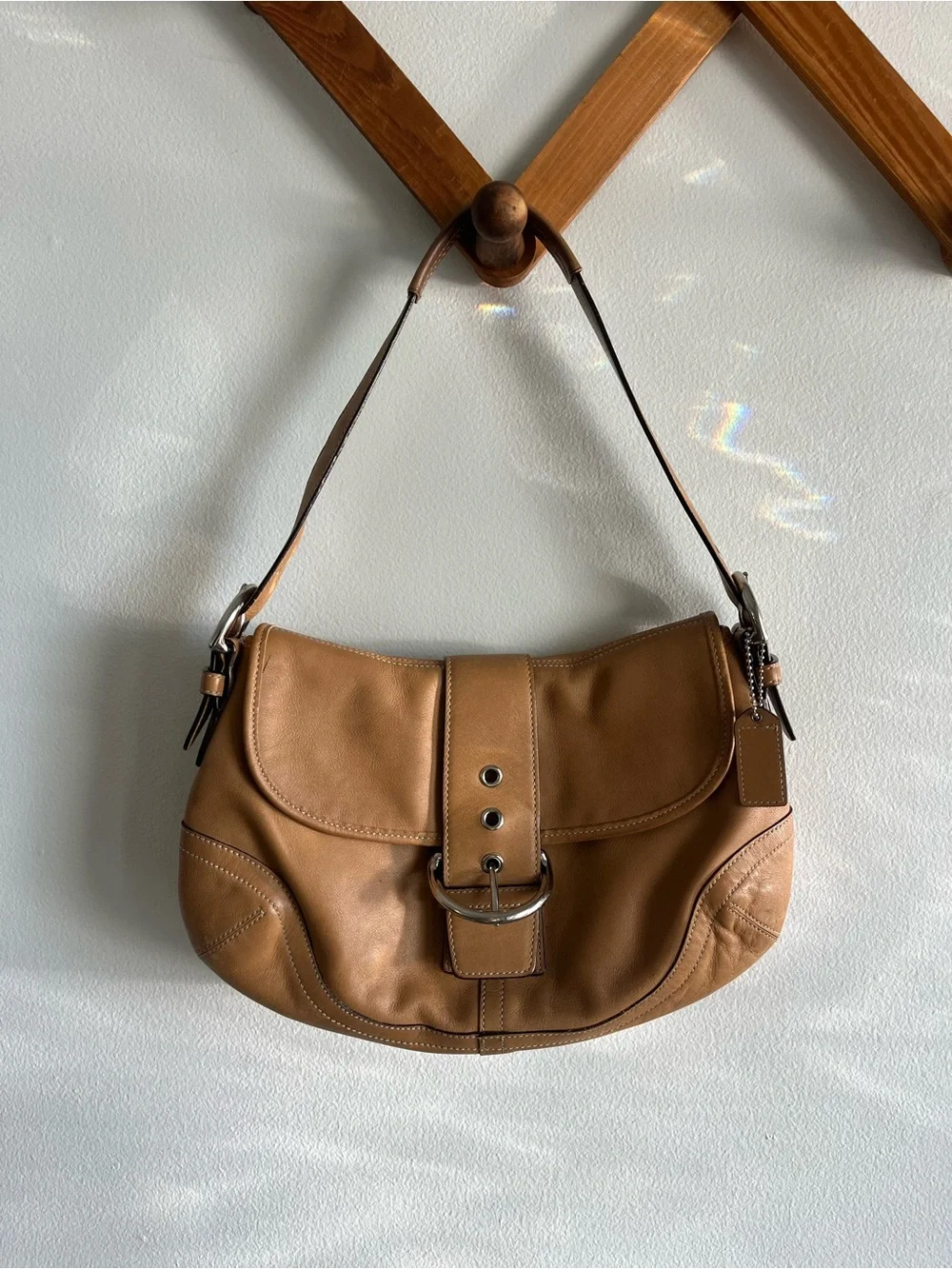 Coach Vintage Soho Leather Buckle Flap Shoulder Bag in Tan