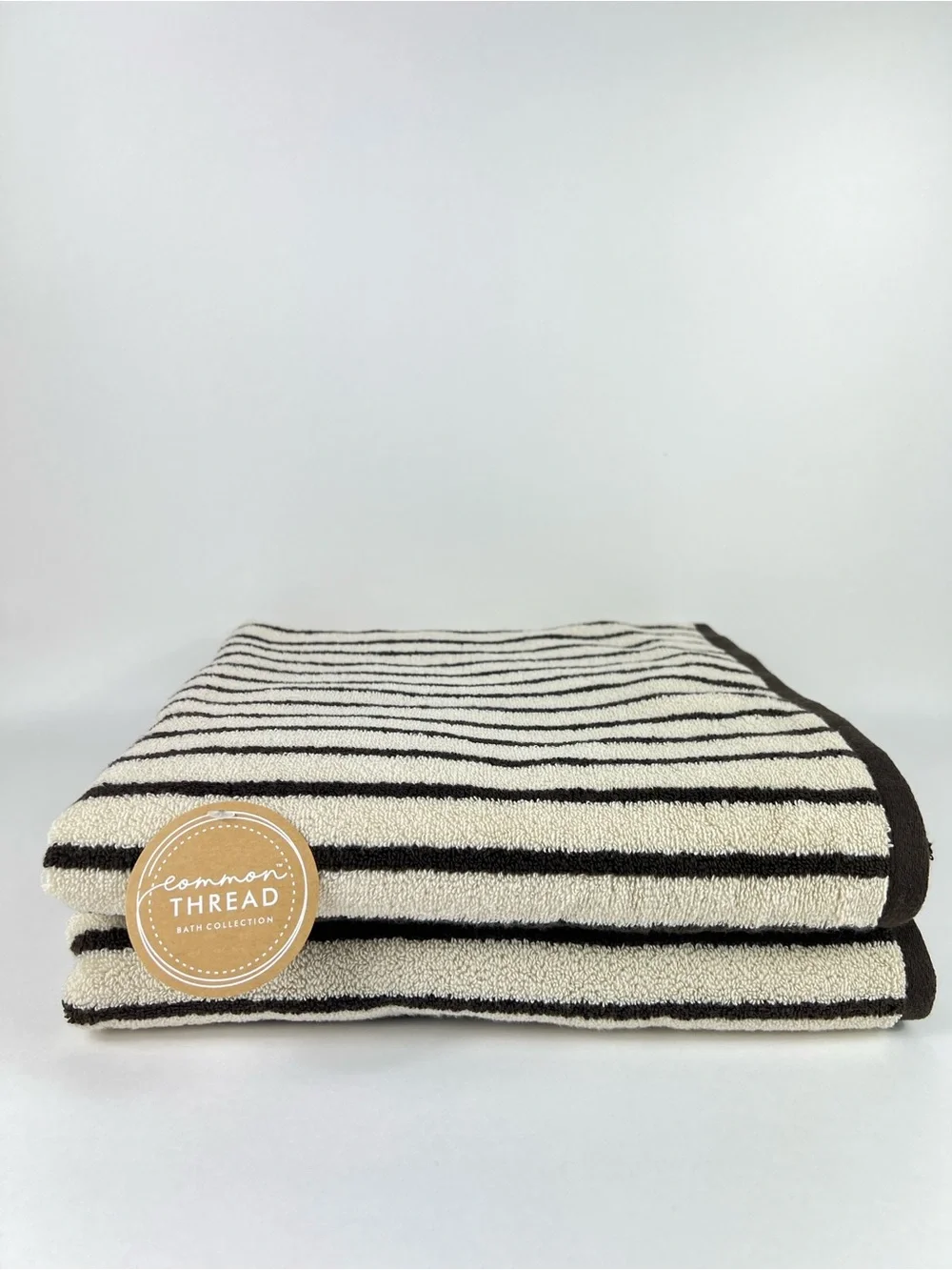 Common Thread Bath Towels Brown and Tan Striped Soft Zero Twist Cotton 2 Pc NEW