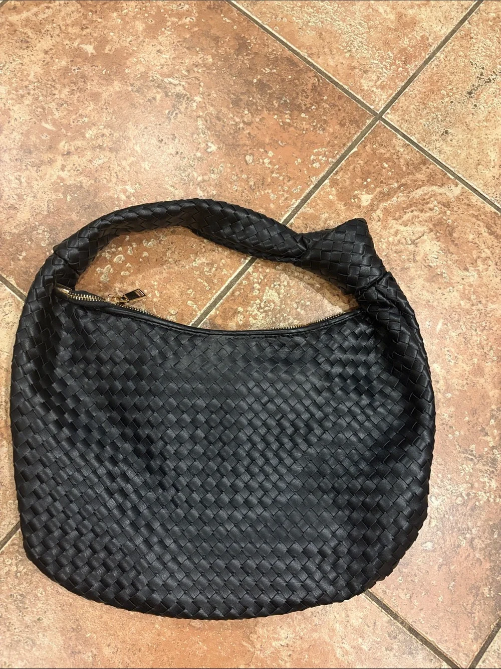 Melie Bianco Black Woven Hobo Shoulder Bag