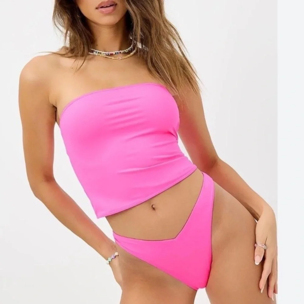 New! Frankies Bikinis Enzo Cheeky Bikini Bottom Bright Pink 10728