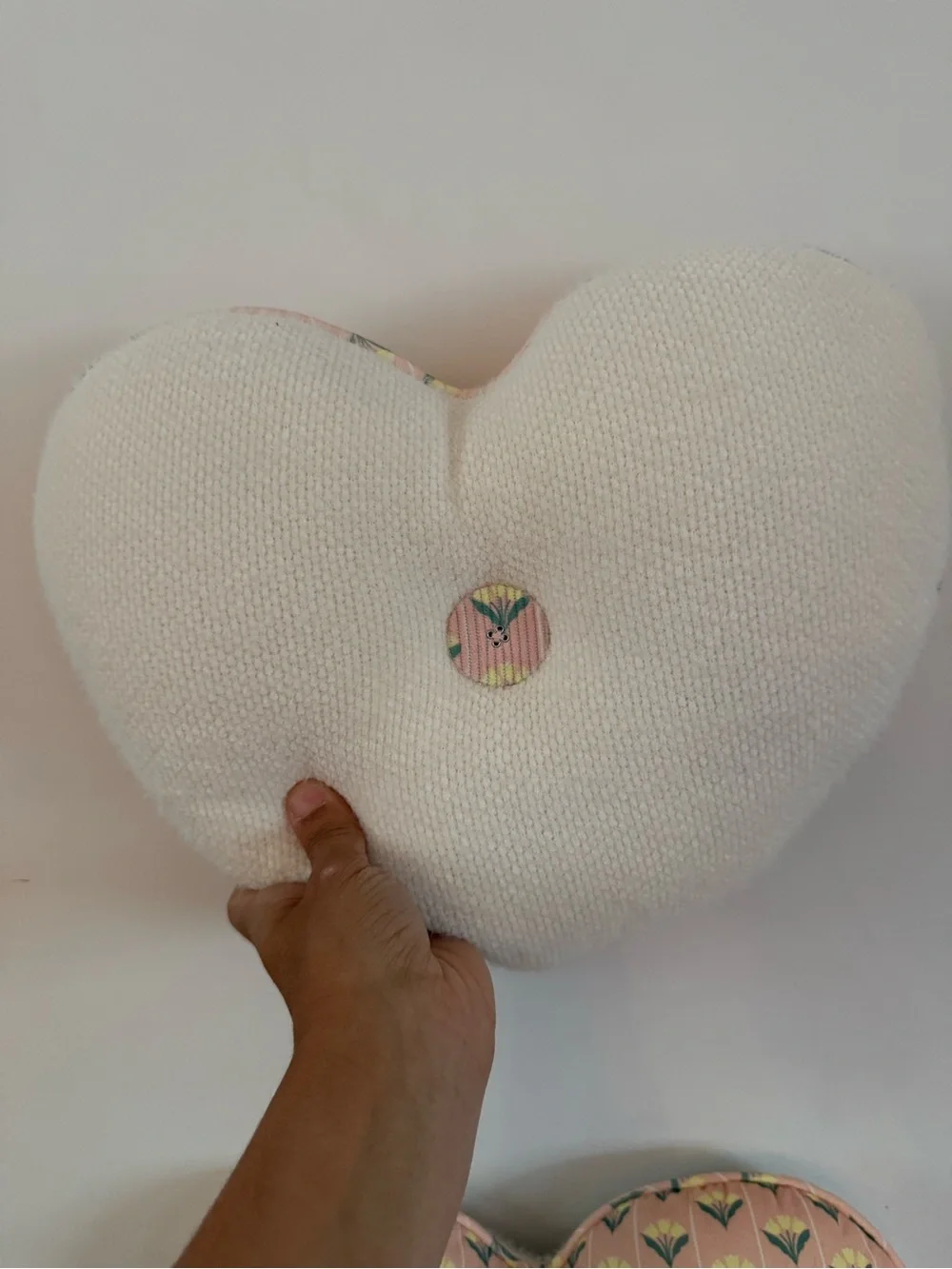 Heart Reversible Mini Decorative Pillow White Soft Pink Flower Floral- Set of 2