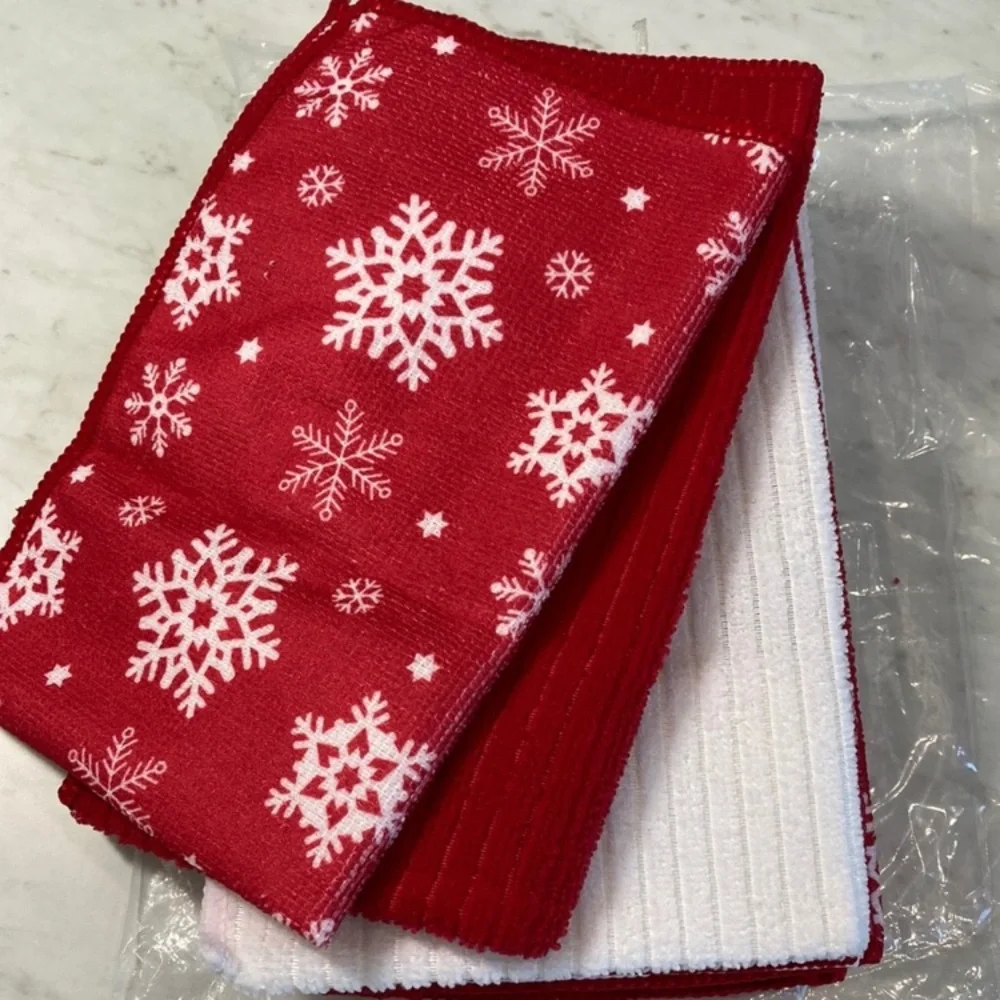 NEW 9ct Winter Snowflake Red White Microfiber Hand Towels/Cleaning Cloths
