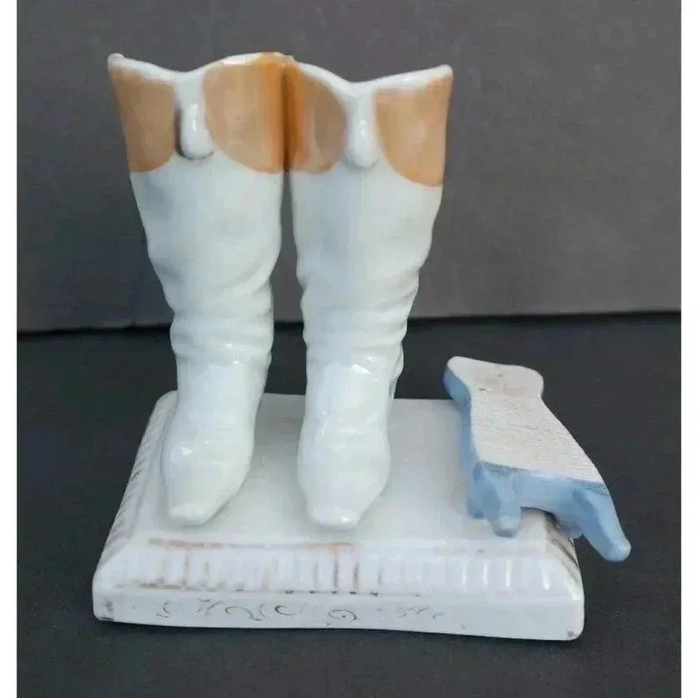 VTG Riding Boots Match Holder Striker Porcelain Bisque Hand Painted figurine