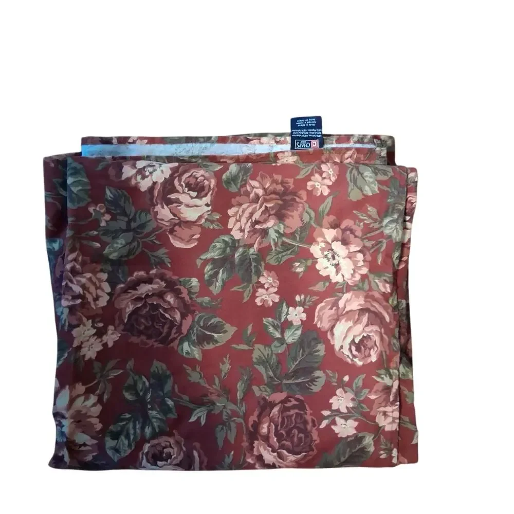 Chaps vintage tablecloth red floral cabbage rose cotton blend 116x60